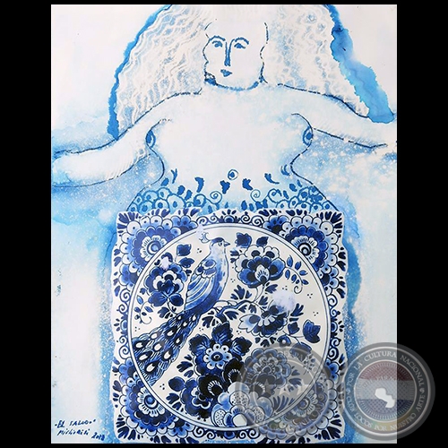 El saludo - Serie AZUL dibujo sobre papel de Ricardo Migliorisi - Año: 2018